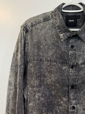 ASOS Washed Gray Striped Yoke Button-Up Shirt Jacket
